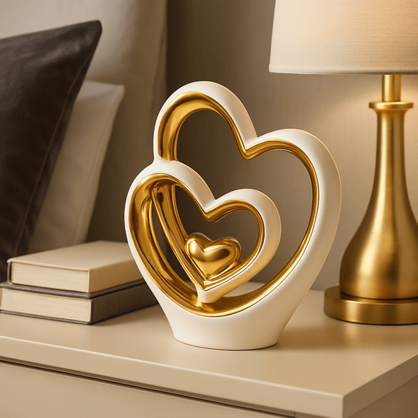25.5cm Gold Heart Ornament – Modern Ceramic Heart Sculpture for Home, Shelf & Table Décor | Elegant Gold Ornament Gift for Weddings, Anniversaries & Housewarmings