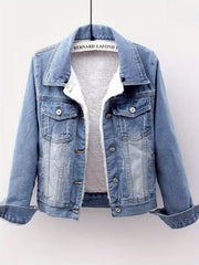 Women's denim hooded winter jacket with pockets - Warm panel design, detachable hood, casual autumn/ winter jacket, comfortable for outdoor wear, Women's winter denim, Cold Weather Wear, Seasonal Fashion, Retro Style, Quality Stitching, Casual Attire