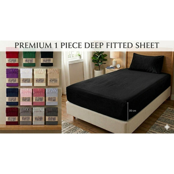 Extra Deep Fitted Sheets 30cm deep pocket with Elastic Cornes For Perfect Mattress Fit, Available in Single,Double, King,& SuperKing Size