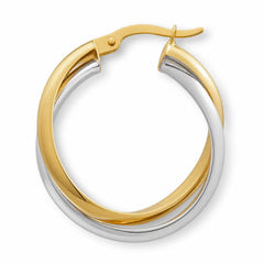 14Ct Yellow & White Gold Wave Hoop Earrings