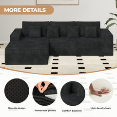 Modular Sectional Cloud Couches with L-Shaped Chaise | Corduroy Fabric Upholstered Deep Boneless Sofa for Living Room, Bedroom | Light, Memory Foam, Velvet Upholstery, Cushion-Back, No Assembly Required, Nalupatio Brand