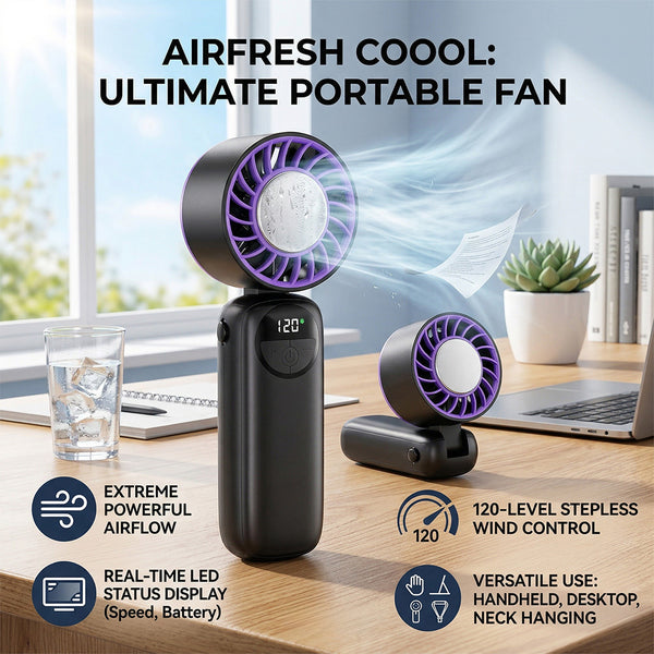 Portable Handheld Fan, Turbo Fan with Ice Cooling & 120 Adjustable Speeds, Rechargeable Personal Fan with Digital Display, 90° Foldable Mini Fan for Travel, Office, Outdoor