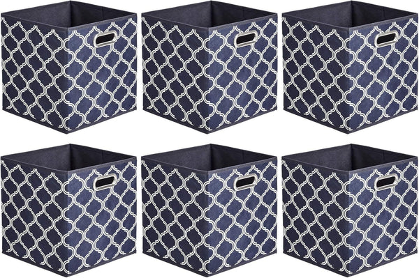 6 Pack Foldable Fabric Cube Storage Boxes 26.7L x 27.9W x 26.7H centimetres with Oval Grommets in Trellis by AMAZON BASICS for Clothes Wardrobe Organise