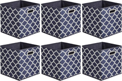 6 Pack Foldable Fabric Cube Storage Boxes 26.7L x 27.9W x 26.7H centimetres with Oval Grommets in Trellis by AMAZON BASICS for Clothes Wardrobe Organise