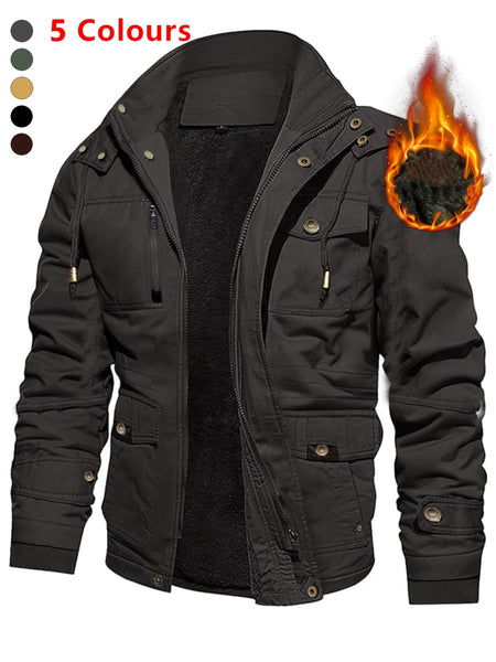 A Durable And Warm Medium to Long Men'S Winter Jacket, Suitable for Casual Work, Featuring Multiple Pockets, a Zipper, And a Hood for Outdoor Wind