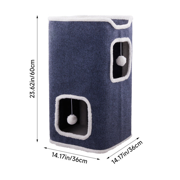 Large Cat Bed Cat House Cave & Tower Foldable Indoor 1/2/3 Layer with Hanging Toy Ball for Small Medium Pets, Large Cats Cube Bed Cave with Hideaway Condos