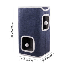 Large Cat Bed Cat House Cave & Tower Foldable Indoor 1/2/3 Layer with Hanging Toy Ball for Small Medium Pets, Large Cats Cube Bed Cave with Hideaway Condos