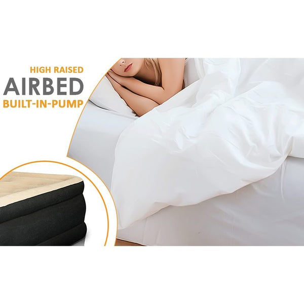Single High Raised Airbed Inflatable Mattress, Waterproof Camping Mattress Air Bed, Quick Inflatable Air Mattress for Adults & Kids, Blow Up Mattress Air Bed with Built-In Pump