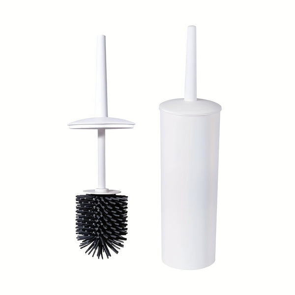 A Set Of Bathroom Toilet Brush And Plastic Stand with A Long Plastic Handle And Soft Flexible Bristles The Toilet Brush Stand And Base Are Drip Proof And Leak Proof(white)