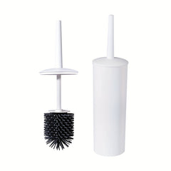 A Set Of Bathroom Toilet Brush And Plastic Stand with A Long Plastic Handle And Soft Flexible Bristles The Toilet Brush Stand And Base Are Drip Proof And Leak Proof(white)