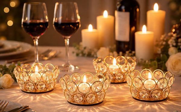 10 Pack Iron Crystal Candle Holders, Bowl-Shaped Decorative Tealight Holders for Table, Wedding, Party & Home Décor