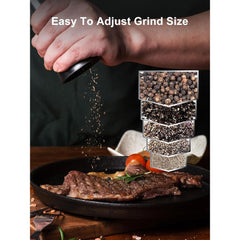 Premium 6 Pack Salt and Pepper Grinder Set Glass Body Condiment Mills with Adjustable Coarseness for Himalayan Pink Salt Peppercorns 200ml Capacity