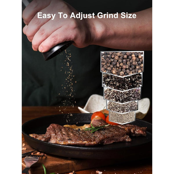 Premium 6 Pack Salt and Pepper Grinder Set Glass Body Condiment Mills with Adjustable Coarseness for Himalayan Pink Salt Peppercorns 200ml Capacity