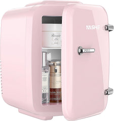 YASHE Mini Fridge, 4 Liter/6 Cans Small Fridgerator for Bedroom, AC/DC Thermoelectric Cooler and Warmer for Skincare Drink Office Dorm Car, Pink