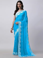 Estationeryhouse Women's Georgette Embroidery Border Work Designer Saree with Blouse Piece