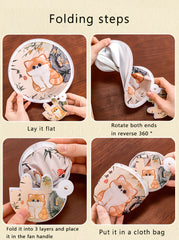 4pcs Cute Cat Folding Fan - Cat Design, 2-In-1 Cooling And Sunscreen, Portable Handheld Storage Bag, Summer Additions, Festival Gifts