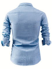 Linen Men'S Casual Shirt Long Sleeve Linen Solid Color Breathable Fashion Men'S Top Blouse Retro Open Front with Pockets