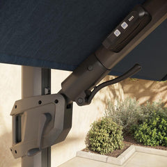 Seasons Sentry 10Ft (3M) 2-Tier Solar LED Square Cantilever Umbrella with Base in Blue