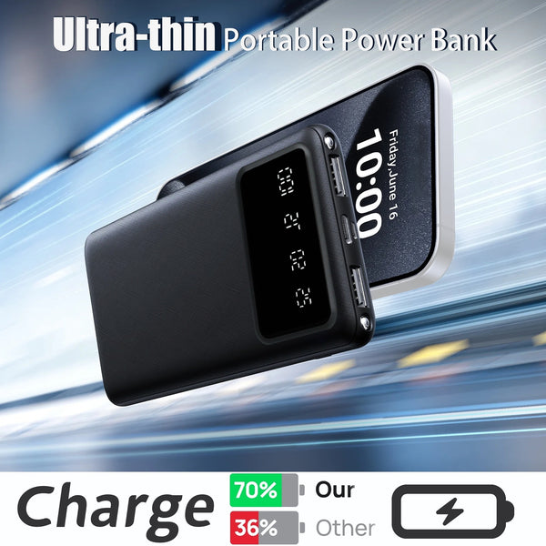 20000/10000mAh Large Capacity Portable Power Bank, Suitable For Charging Android Electronics/ Mobile Phone Devices, Equipped With LED Display/ Dual Output Ports, Portable Emergency Power Supply Device For Outdoor Travel- White/ Black