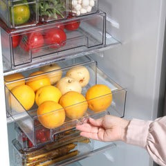 Stackable Refrigerator Organizer Bins with Lids, Stackable and Pull-out Plastic Refrigerator Storage Box, Kitchen Supplies Storage Box Set of 7