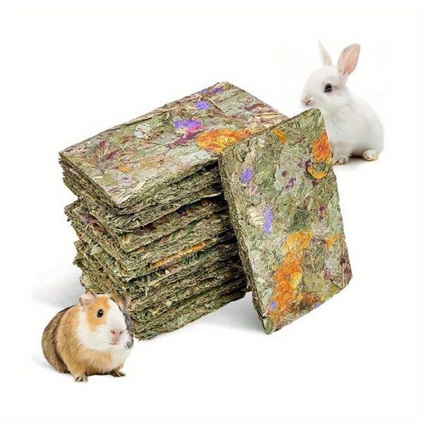 12pcs Rabbit Timothy Hay Chips Toys, Natural Bunny Molar Treats with Herbal Flowers Rabbit Chew Toys for Teeth Small Animal for Rats Chinchillas Guinea Hamsters
