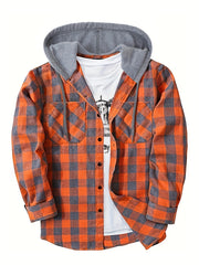 3pcs Men's New York Fashion Trendy Plaid Shirt Hooded Plaid Sweatshirt Flannel Hoodie