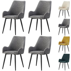 MOF Set of 4 Dining Chairs with Armrests - Mid-Century Upholstered Dining Chairs with Soft Cushioned Seat & Black Metal Legs for Dining Room, Living Room, Kitchen or Vanity Chair