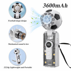 Portable Handheld Turbo Fan with Ice Cooler, 5-Speed Wind, Soccer-Shaped Mini Personal Fan, 3600Mah Football Rechargeable Pocket Fan for Travel/Outdoor/Office, 180° Adjustable