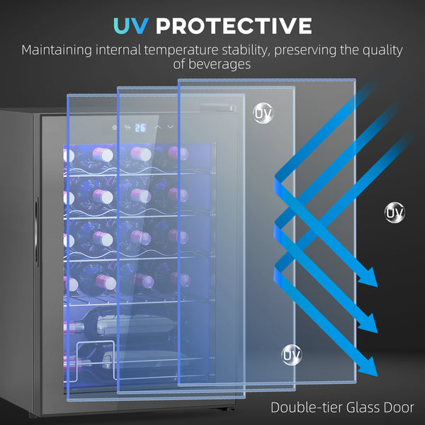 Freestanding Wine Cooler Fridge, 20 Bottle, 53 Litre Capacity, 43cm Quiet Under Counter Compressor Drinks Beer Wine Fridge with Glass Door, LED Light, Digital Touch Screen, Temperature Control