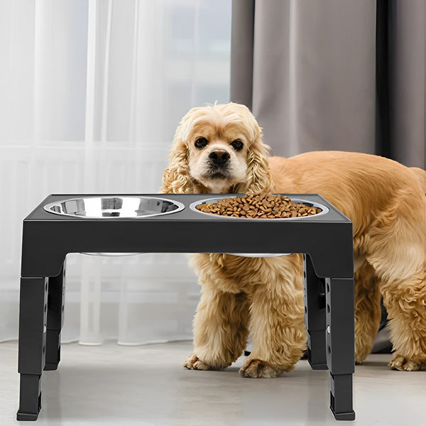 Upgraded Raised Dog Bowl with Stand, Elevated Dog Bowl with 2Large Durable Bowls, 5 Height Adjustable Dog Food Stand for Small Medium Large Sized Dog, 43x23x31cm Black