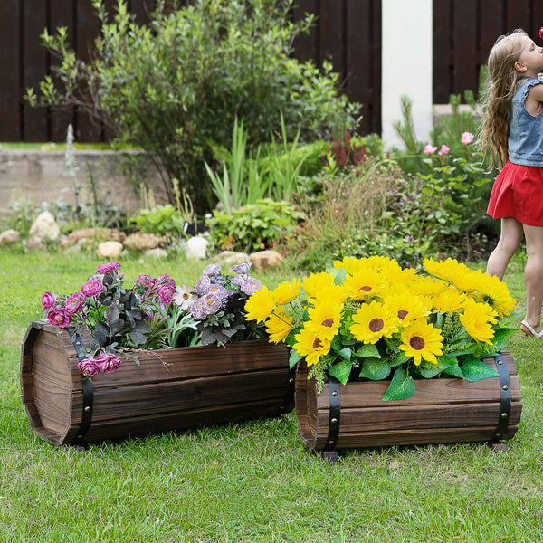 Outsunny 2Pcs Wooden Flower Plant Pot Outdoor Plant Box with Solid Wood