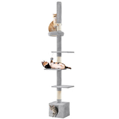 Costoffs Cat Tree, Floor-to-Ceiling Cat Tree Tower, 226-266cm Adjustable Large Height Cat Tree, Tall Cat Tree with 4 Perches and Scratching Posts For Small Medium-Sized Cats