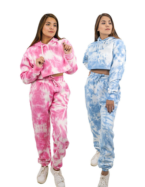 RUFEDGE Women’s Tie Dye Tracksuit Set | Ladies Joggers and Long Sleeve Crop Hoodie | Two-Piece Outfit