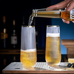 9pcs Golden Rim Striped Plastic Champagne Flutes, 9oz Stemless Clear Cocktail Glasses, Ideal for Weddings, Engagements, Birthday Parties, Graduations, Anniversaries, Catering Events, Thanksgiving, Valentine's Day, Proposals, Wine, Champagne, Mimosa