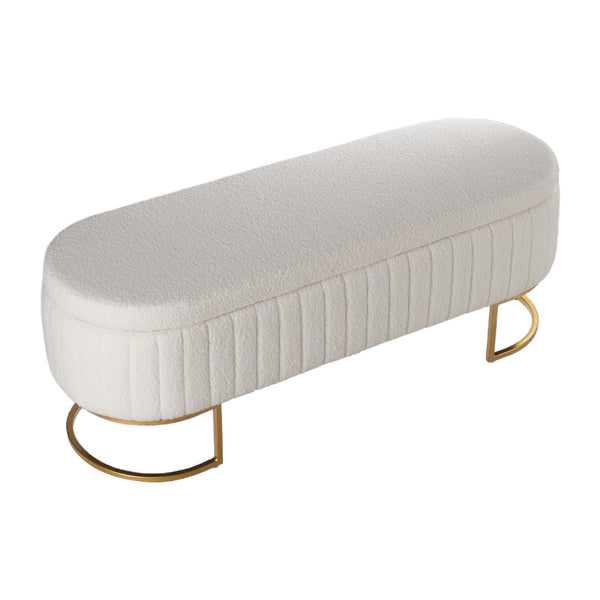 1pc Ottoman Storage Box Bench, Upholstered Teddy Fabric End of Bed Bench, Bedroom Bench Bed End Stool Footstools with Golden Metal Legs, For Bedroom, Living Room, Entryway
