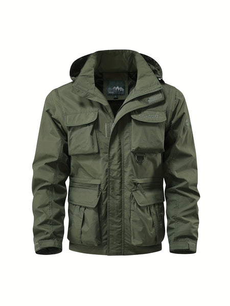 Detachable Windbreaker Hooded Jacket, Men's Casual Multi Pocket Cargo Jacket Vest for Outdoor Activities