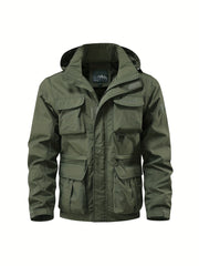 Detachable Windbreaker Hooded Jacket, Men's Casual Multi Pocket Cargo Jacket Vest for Outdoor Activities