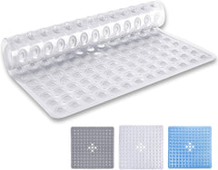 MOONLIGHT20015 Shower Bath Mat Non Slip anti Mould & Mildew with Strong Suction Cups Grip and Drain Holes Soft Rubber Shower Mats - PVC Bathroom Mat Machine Washable (70X38Cm, White)