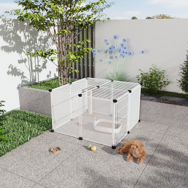 Roofed Cat Playpen System, 12/16/18 Panel Choices, Transparent Cat Enclosure with Top, Complete Kitty Condo with Top Cover, Escape-Proof Indoor Sanctuary, Top Cover Included for Small/Medium Dogs Indoor Protection & Security, Ideal for Indoor Training, Li