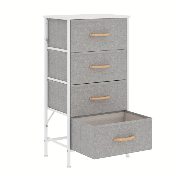 Frmobepts 4-Drawer Tall Dresser with Large Storage Cabinet - Modern Fabric & Wood Top Storage Organizer, Sturdy Metal Frame & MDF Construction, 68.58cm+ Height Freestanding Dresser with Spacious Drawers for Bedroom/Living Room