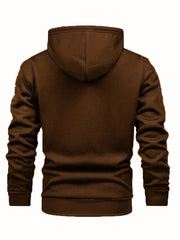 Men's Casual Zip-Up Hooded Jacket with Letter Print, Black & Beige Contrast, Regular Fit, Machine Washable, Front Pockets for Outdoor & Casual Attire