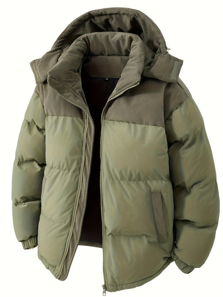 Men's Thick Winter Jacket - Warm Windproof Hooded Coat, Polyester Filled for Cold Weather, Outdoor Activities - Suitable for Teens and Adults, Seasonal Layering, Casual Outerwear, Comfortable and Warm