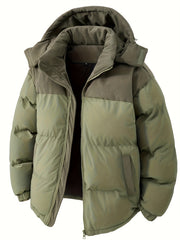 Men's Thick Winter Jacket - Warm Windproof Hooded Coat, Polyester Filled for Cold Weather, Outdoor Activities - Suitable for Teens and Adults, Seasonal Layering, Casual Outerwear, Comfortable and Warm