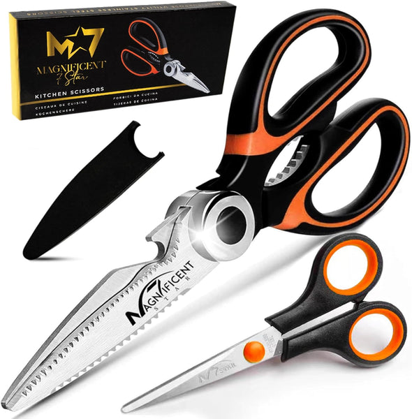 Magnificent Kitchen Scissor, Heavy Duty Scissors for Kitchen Use with Safety Cover & Soft Grip & Multi-Functional Utility Scissors, Shears for Meat Poultry Herbs Cutting, Bottle Jar Opener