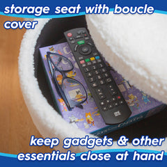 Round Boucle Storage Footstool - Cream H46 x D37cm Living Room Dressing Table Footstool Ottoman Pouffe Chair Seat