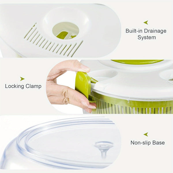 Salad Spinner 3.5 Litre Plastic Lettuce Dryer Vegetable Washer with Non-Slip Base, Dual Function Serving Bowl Strainer Easy One Hand Operation for Healthy Eating