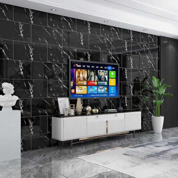 10pcs/ 12pcs Marble Pattern Self-Adhesive Wallpaper - White/ Grey/ Black (Length: 59.99 cm), Self-Adhesive PVC Wallpaper for Indoor and Kitchen Decor, Durable and Easy to Adhere, Lightweight Marble Pattern, Fashionable Accents | Self-Adhesive Wall S