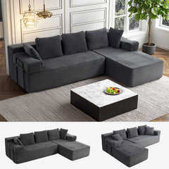ROXGOX L-Shaped Sectional Sofa with Reversible Chaise, Left or Right Facing Modular Couch, No Assembly Required, Perfect for Small Apartment, Black Borwn Grey
