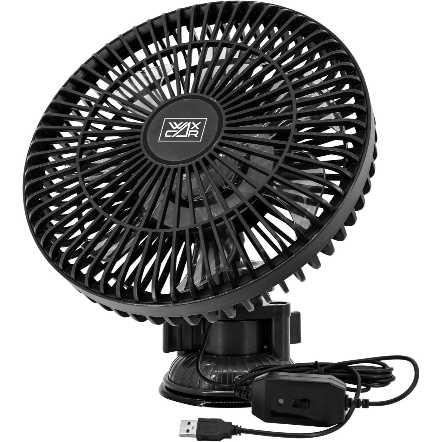 Waxacar Portable Car Fan, 12V USB Vehicle Cooling Fan with Adjustable 360° Rotation, Quiet Powerful Airflow for Car Dashboard, Rear Seat & Travel