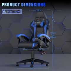 GartistGo Ergonomic Gaming Chair - Gamer Chairs with Lumbar Cushion + Headrest, Height-Adjustable Office & Computer Chair for Adults, Girls, Boys (Without footrest)